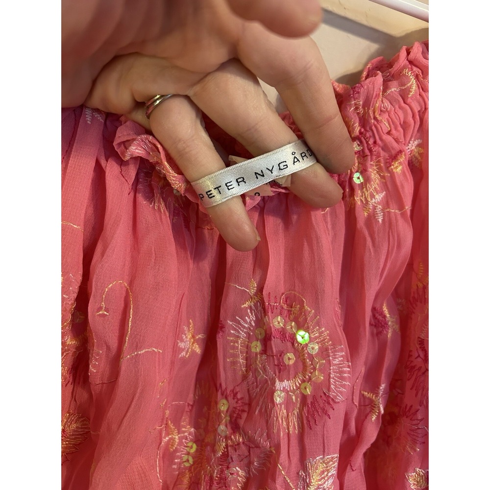 Vintage Y2K Peter Nygard Off Shoulder Pink Top Floral Embroidered Fairy Dainty L - Picture 5 of 7